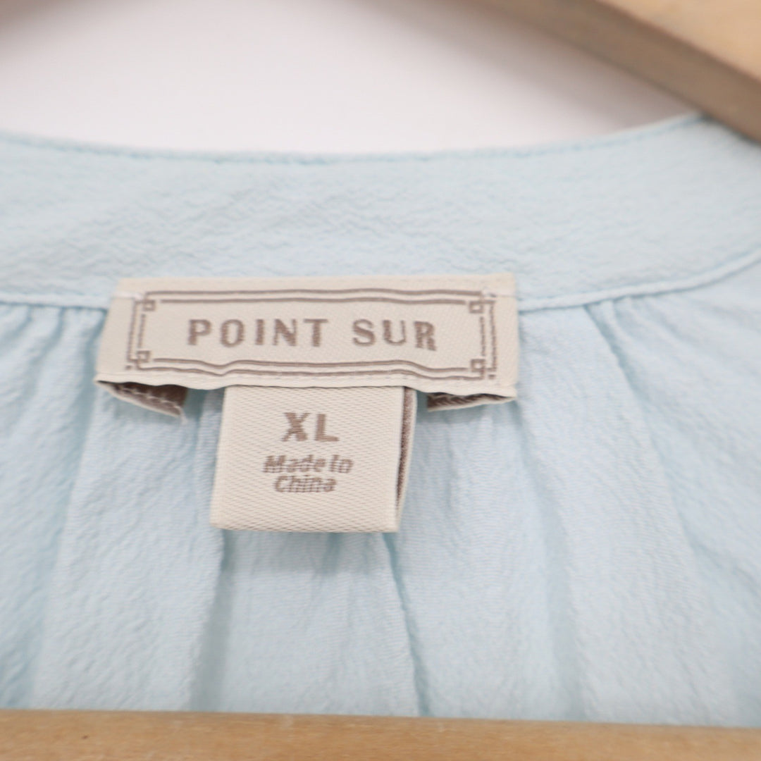 Point Sur J.Crew Womens XL Blue Viscose Henley Short Sleeve Blouse Relaxed Top