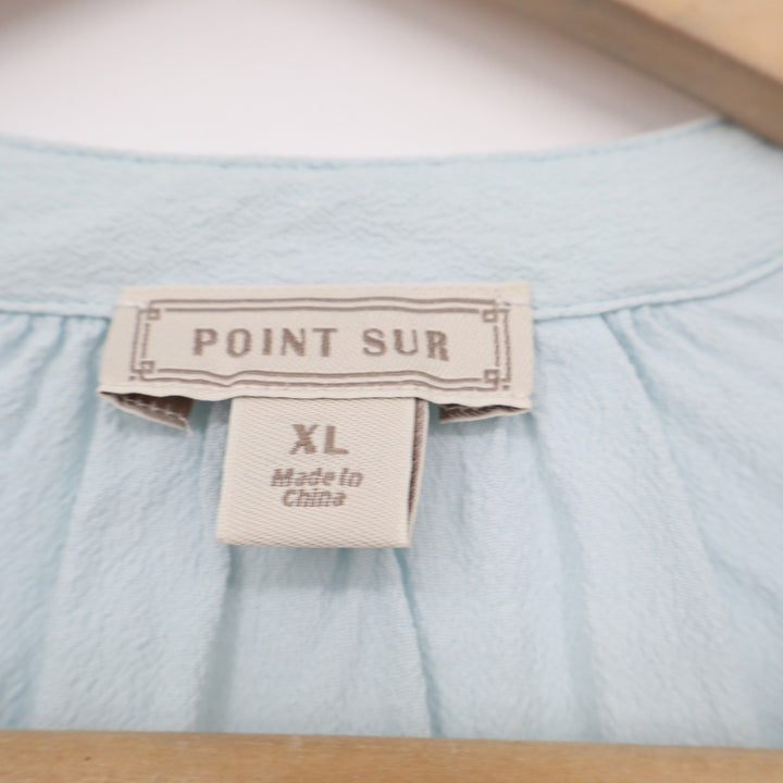 Point Sur J.Crew Womens XL Blue Viscose Henley Short Sleeve Blouse Relaxed Top