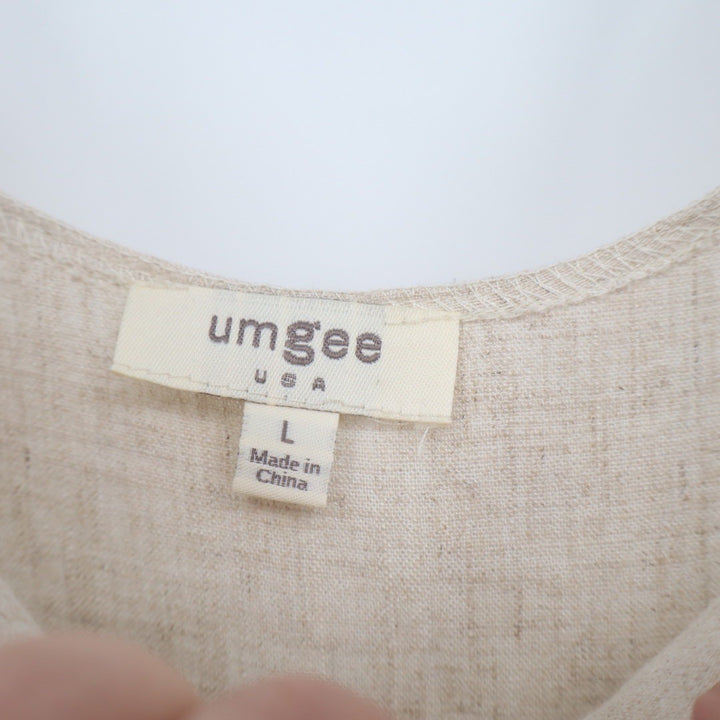 Umgee USA Linen Blend Overalls Jumpsuit Beige Tan Cropped Pants Size L