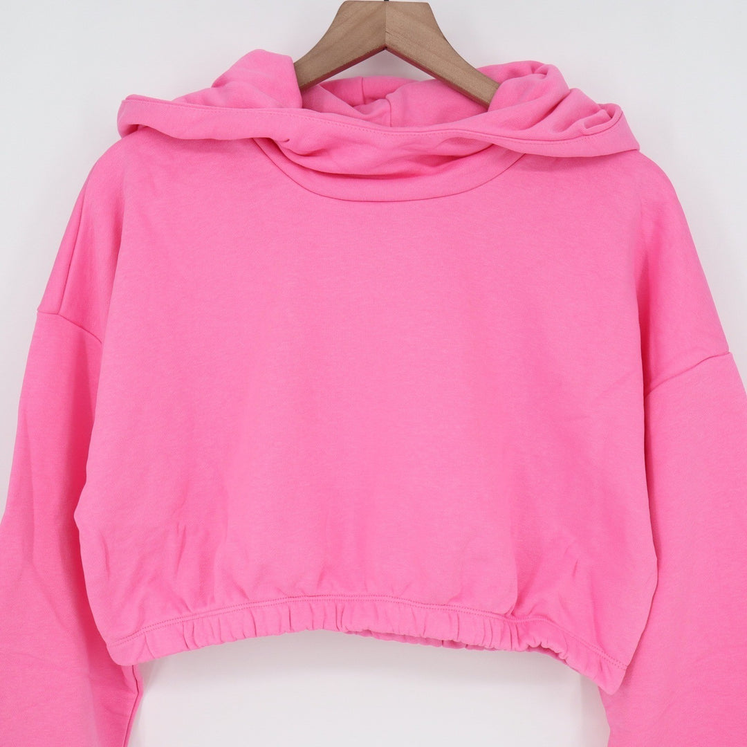 Naked Wardrobe Pink Cropped Elastic Hem Hoodie Sweatshirt XL