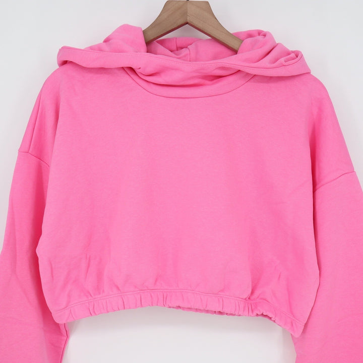 Naked Wardrobe Pink Cropped Elastic Hem Hoodie Sweatshirt XL