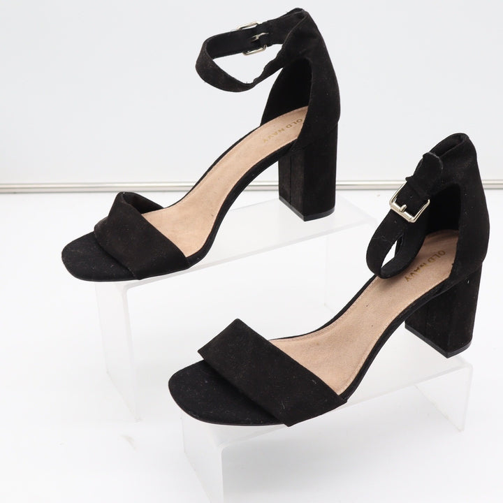 Old Navy Suede Party Block Heel Sandals Blackjack Black Ankle Strap Womens 9