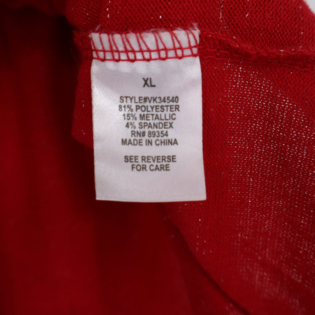 Adrienne Vittadini Red Metallic Shimmer Side Tie Knit Top XL Short Sleeve