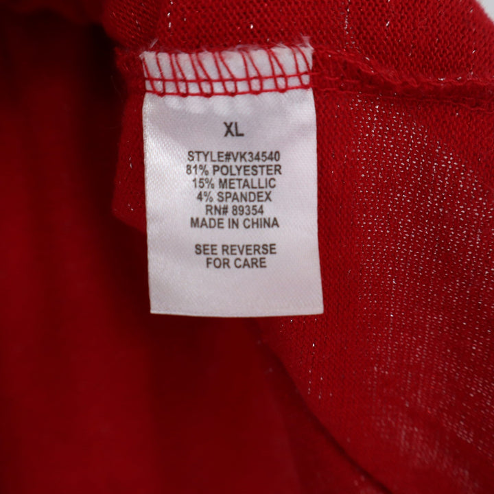 Adrienne Vittadini Red Metallic Shimmer Side Tie Knit Top XL Short Sleeve