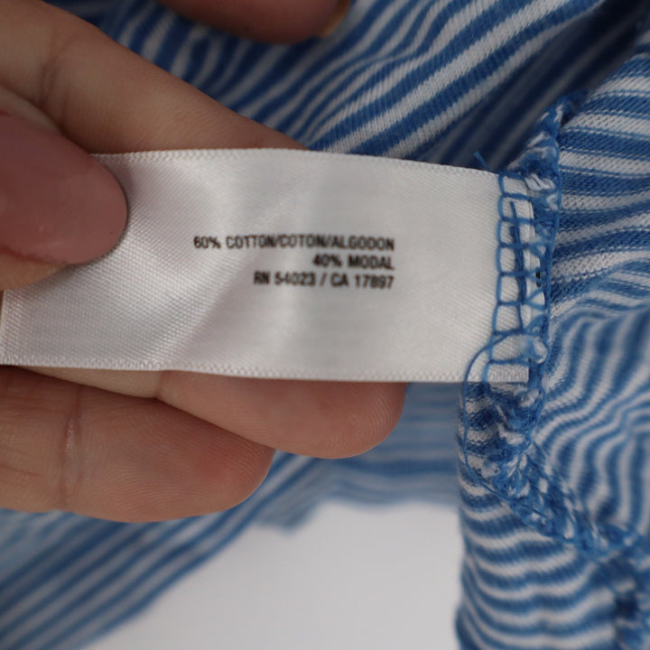 Old Navy Womens Blue White Striped Ruffle Henley Long Sleeve Top Tall Medium