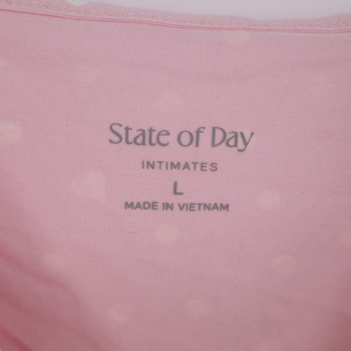 State Of Day Intimates Cami Top Womens L Pink Polka Dot Spaghetti Strap V-Neck