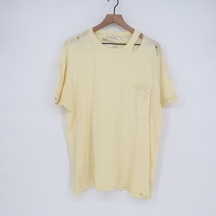 We The Free Distressed Cream Yellow Oversized Pocket Tee T Shirt Medium