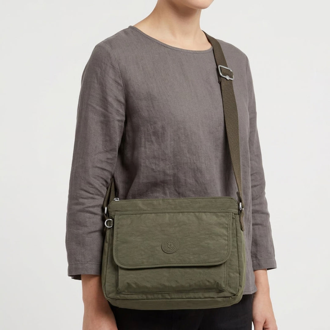 Kipling Olive Green Nylon Crossbody Bag Adjustable Strap