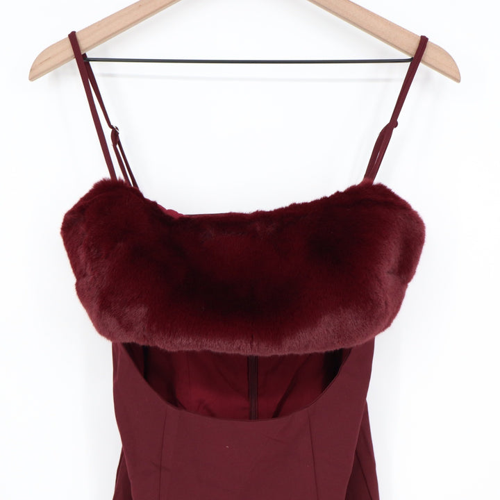Naked Wardrobe Burgundy Faux Fur Trim Cutout Mini Dress NWH19-09 MN Mens Size M