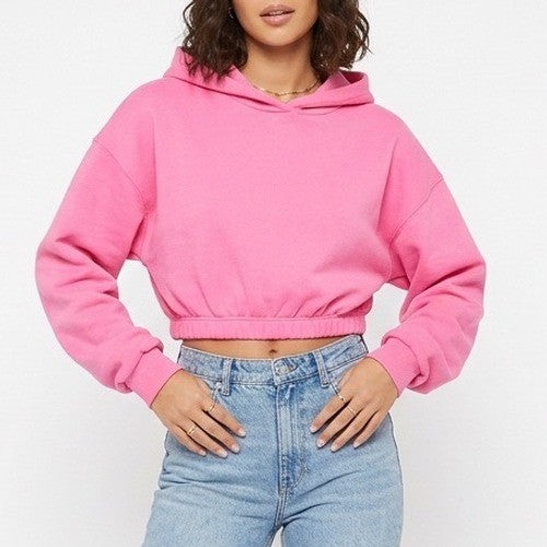 Naked Wardrobe Pink Cropped Elastic Hem Hoodie Sweatshirt XL