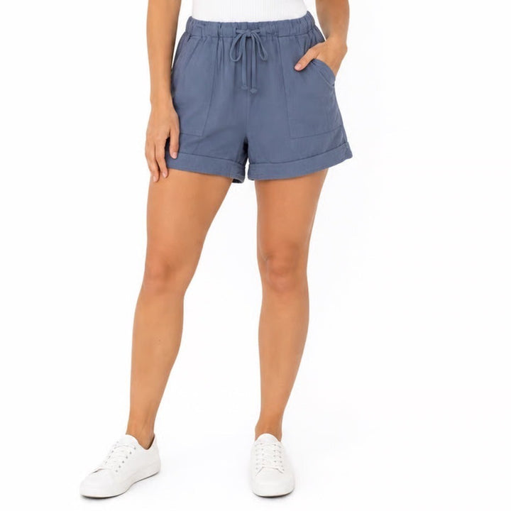 Womens Blue Elastic Drawstring Waist Casual Cuffed Shorts Size Large