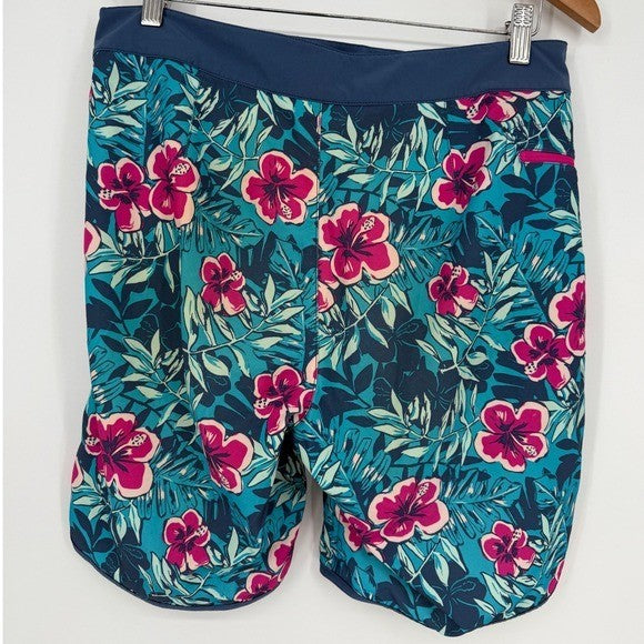 Vineyard Vines Swim Trunks Size 30 Floral Teal Pink Side Zip Pocket