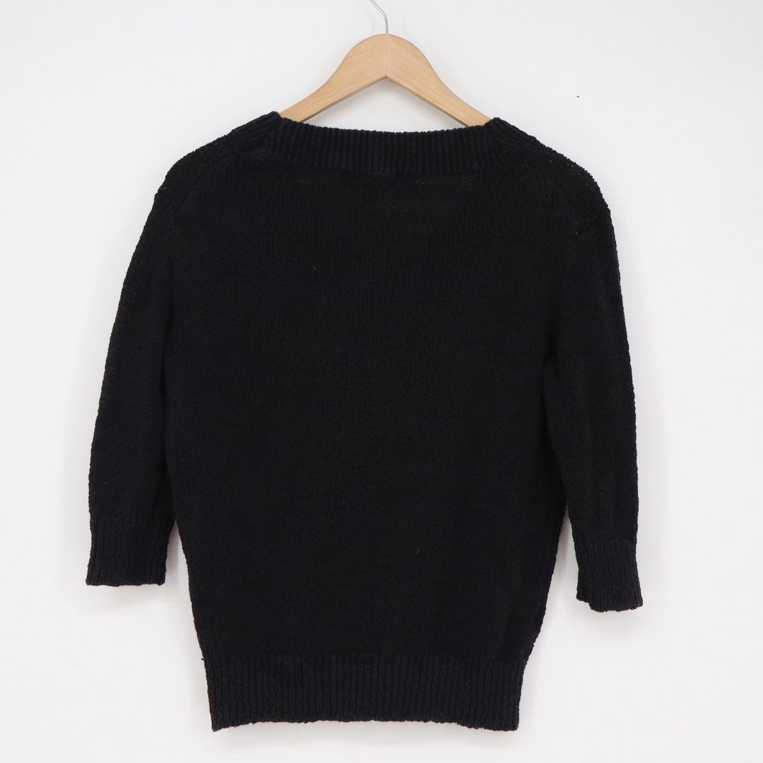 Ann Taylor Black V-Neck Sweater 3/4 Sleeve Knit Pullover Top Small
