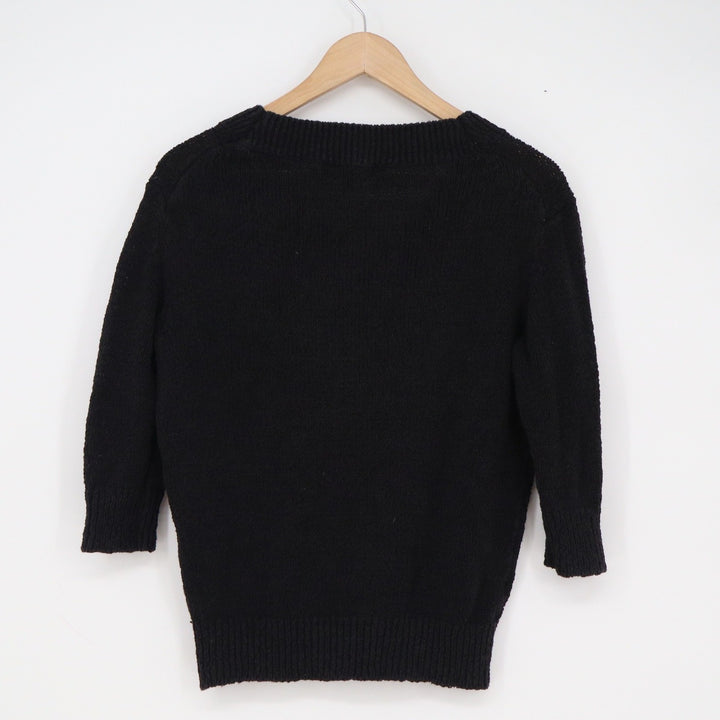 Ann Taylor Black V-Neck Sweater 3/4 Sleeve Knit Pullover Top Small