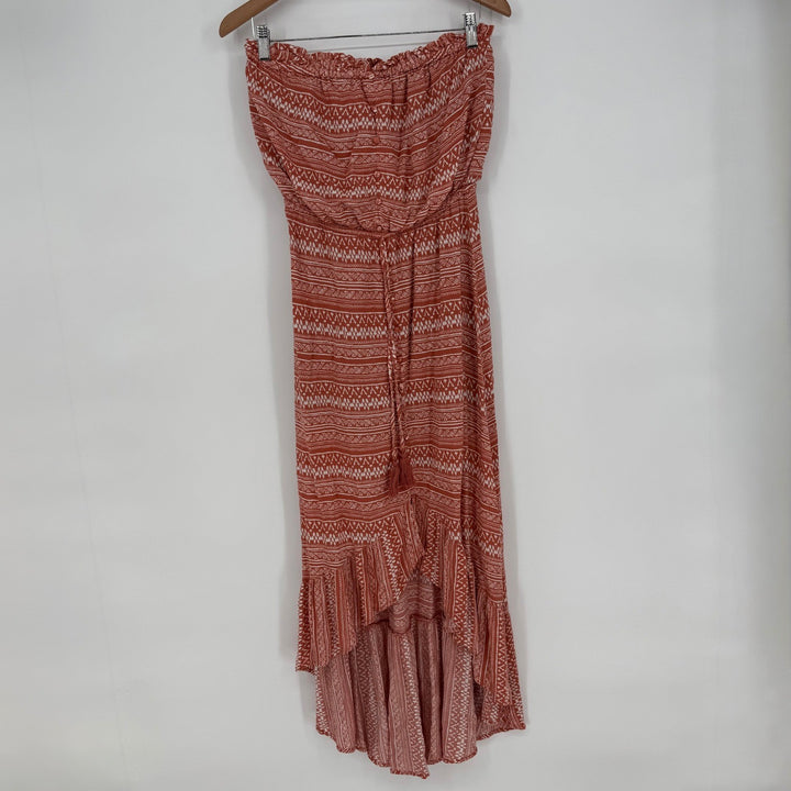 Main Strip Strapless Hi-Lo Maxi Dress Geometric Print Medium Boho