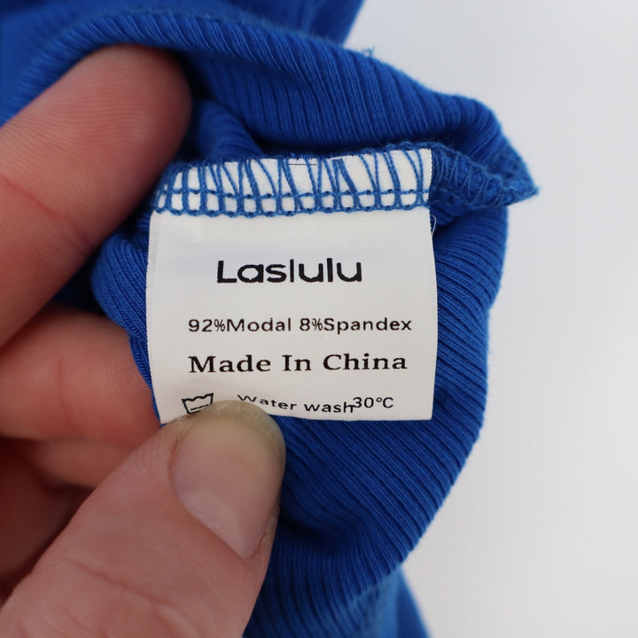 Laslulu Tank Top Womens Medium Royal Blue Stretch Knitted Ribbed Round Neck