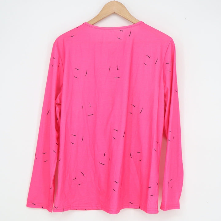 Hot Pink Abstract Dash Half Zip O-Ring Long Sleeve Top XL