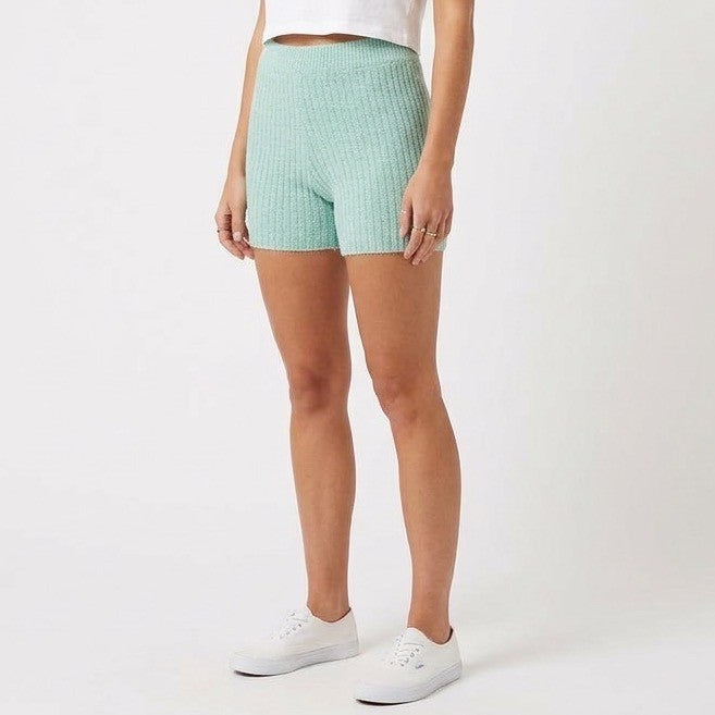 Shorts Womens Small Mint Green Ribbed Knit High Rise Pull On Elastic Waist