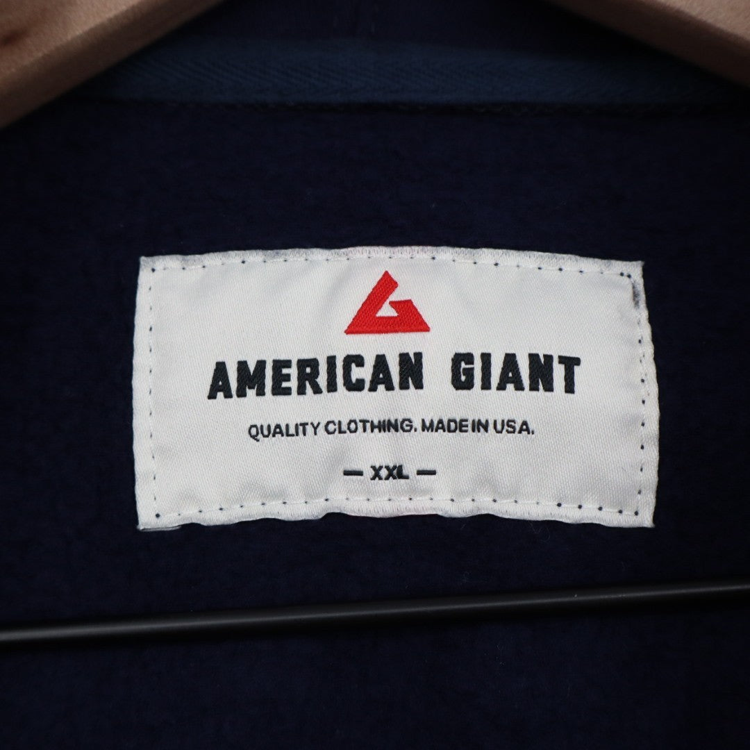 American Giant Hoodie Mens 2XL Blue Full Zip Logo Ribbed Sleeve Cotton Casual