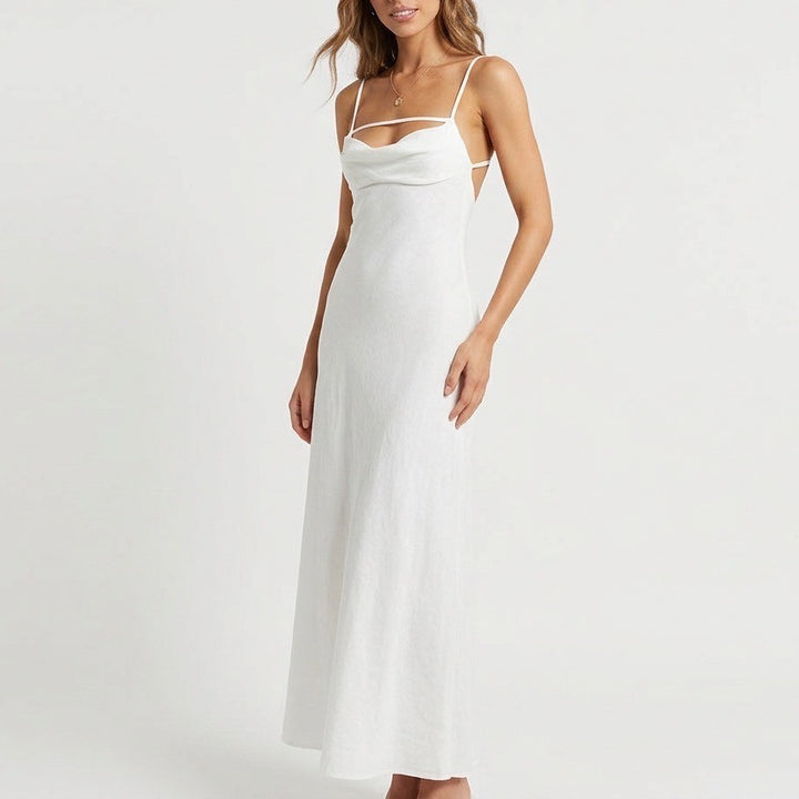 Zara Maxi Dress Womens Small White Sleeveless Cut-Out Back Spaghetti Straps