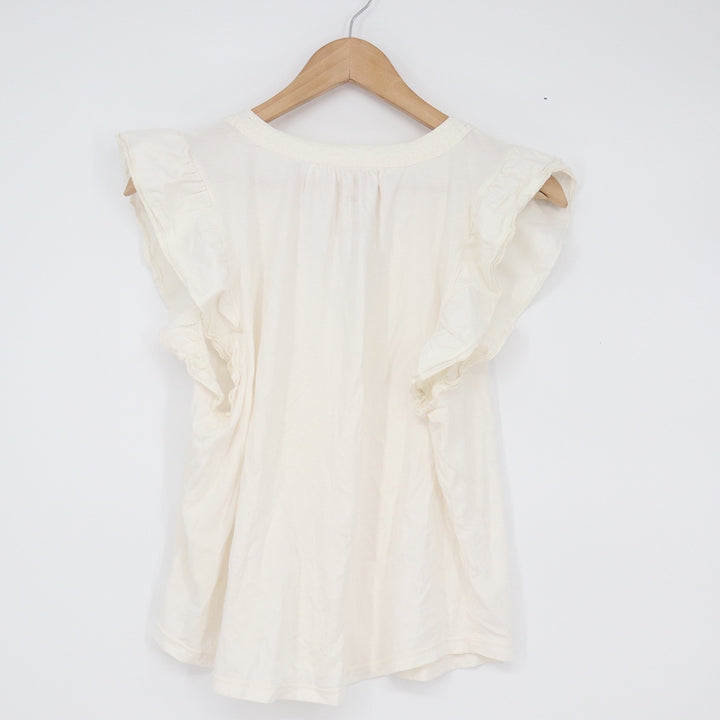 Maeve by Anthropologie Cream Cotton Flutter Sleeve V-Neck Blouse Medium