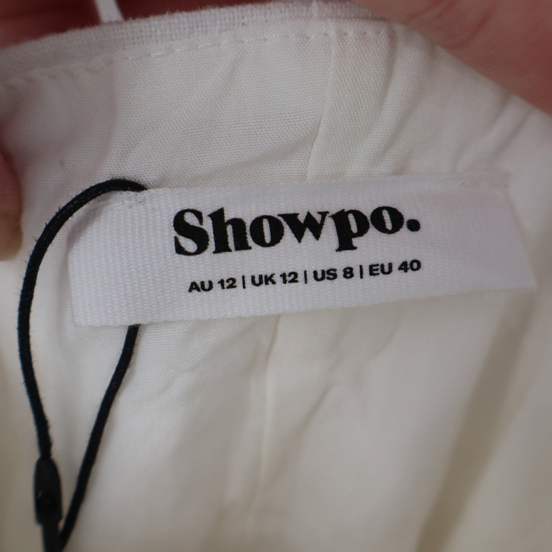 Showpo Ricki Mini Dress White Linen Blend Halter Neck Button Front Size 8