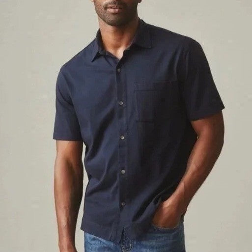 AMERICAN GIANT Mens Navy Blue Short Sleeve Button Up Shirt Size 2XL Made in USA