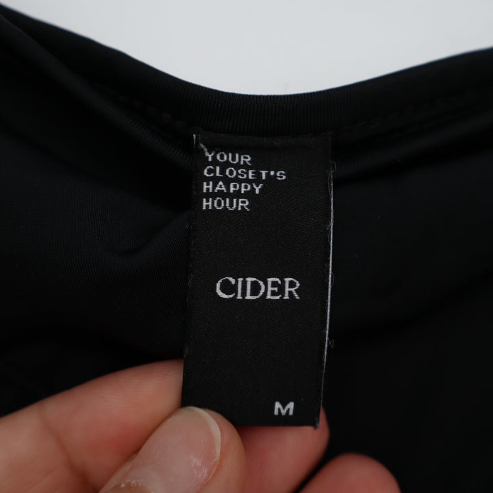 Shein Cider Crop Top Womens Medium Black Stretch Long Sleeve Round Neck Tie Back
