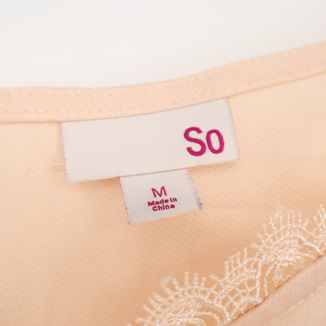 SO Tank Top Womens Small Blush Cotton V-Neck Lace Trim Spaghetti Straps Pullover