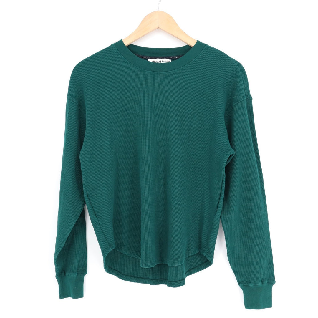American Giant Thermal T-Shirt Womens XS Green Waffle Knit Curved Hem Crew Neck