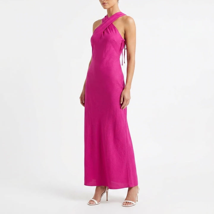 Morgan & Co Fuchsia Pink Crisscross Back Formal Gown Maxi Dress 20W