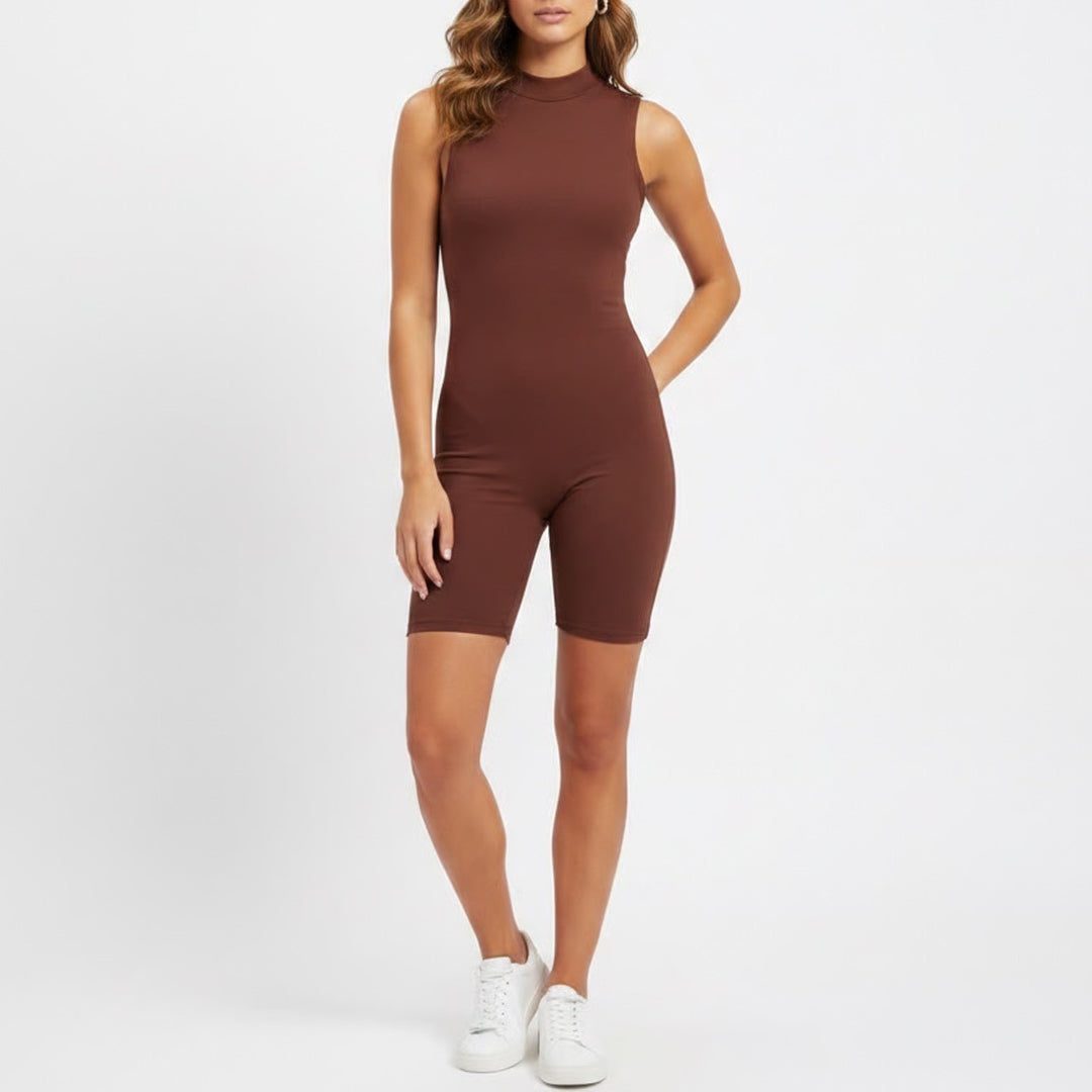 Naked Wardrobe Baby Mama Brown Sleeveless High Neck Romper XL