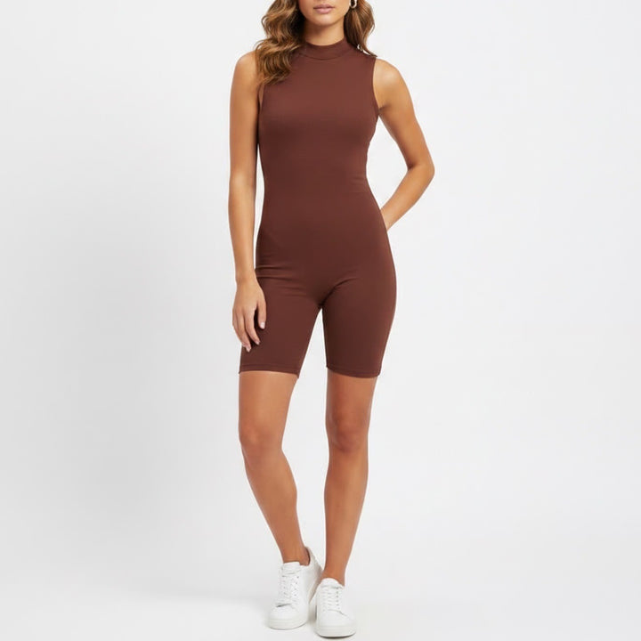 Naked Wardrobe Baby Mama Brown Sleeveless High Neck Romper XL