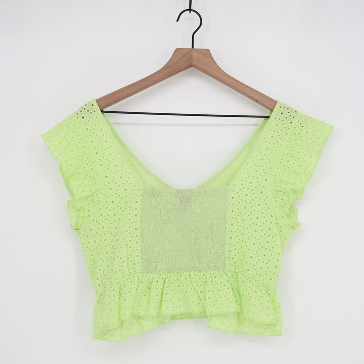 Wild Fable Lime Green Eyelet Lace Ruffle Crop Top Smocked Back Mens M