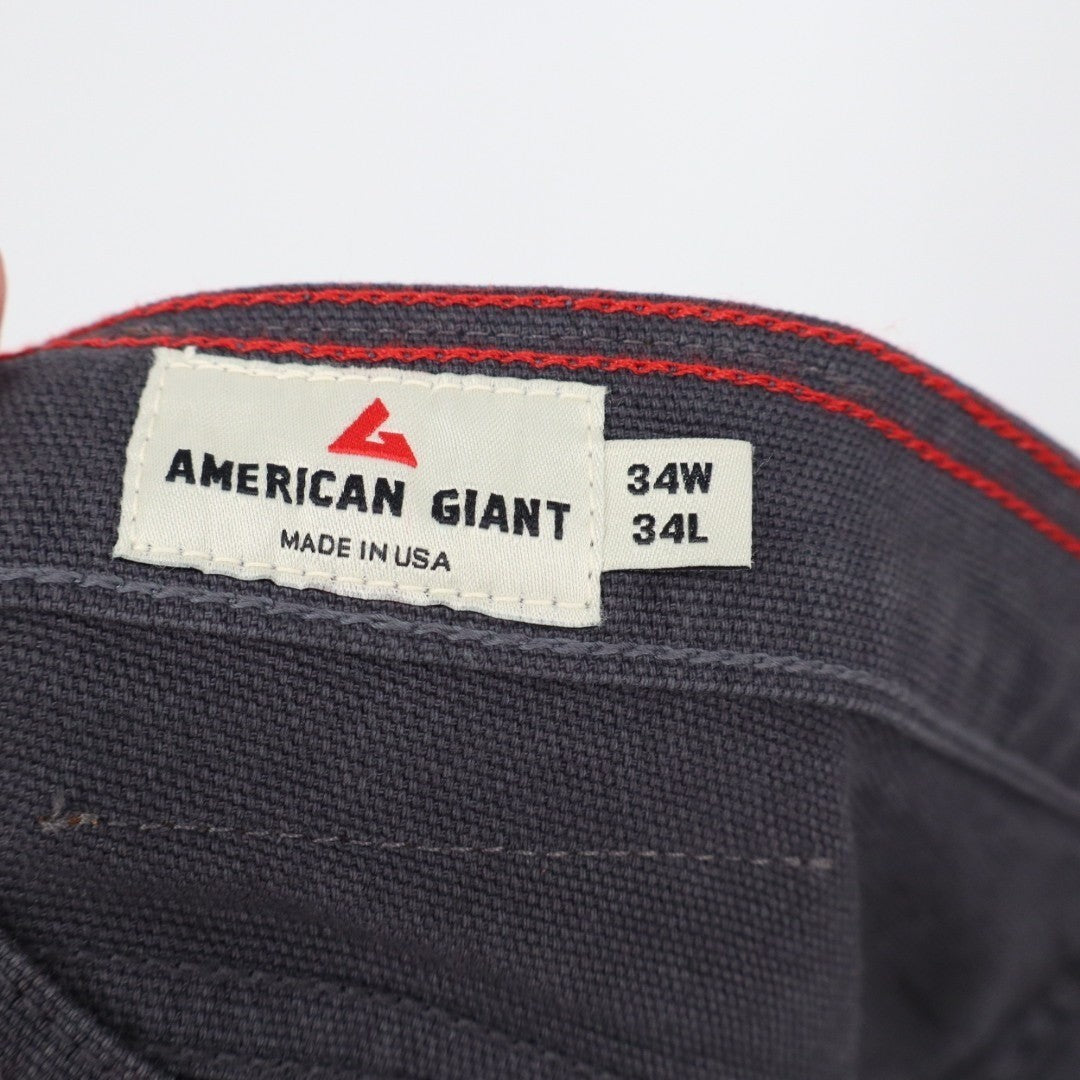 American Giant Roughneck Jeans Men 34x34 Gray Canvas Cotton Stretch Straight Leg