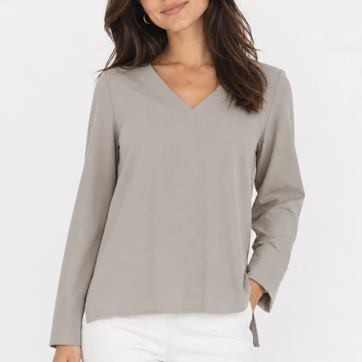 Aday Something Tailored V-Neck Top Oyster Taupe Womens XS