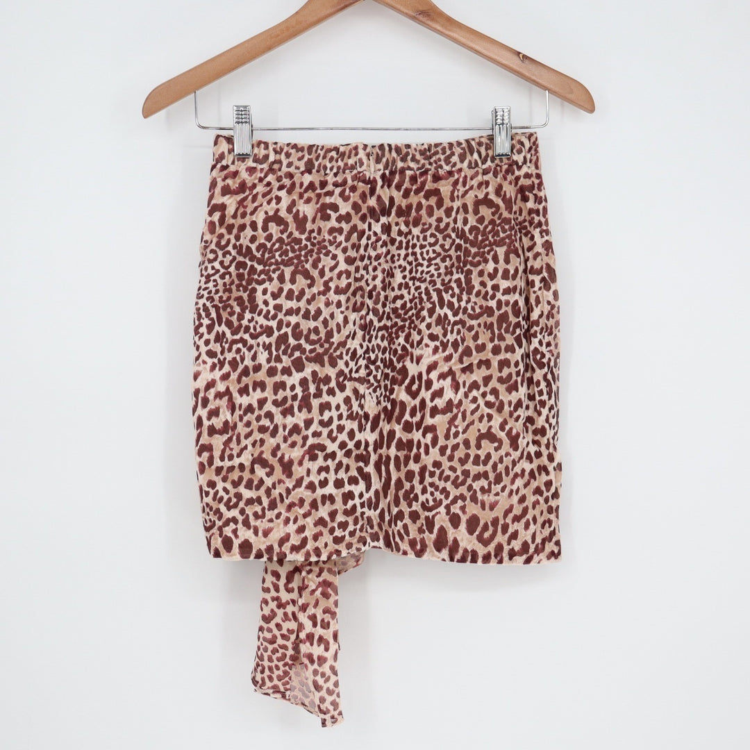 Naked Wardrobe Leopard Print Mini Skirt NWSP20-SK5 Brown Velvet Ruffle XS