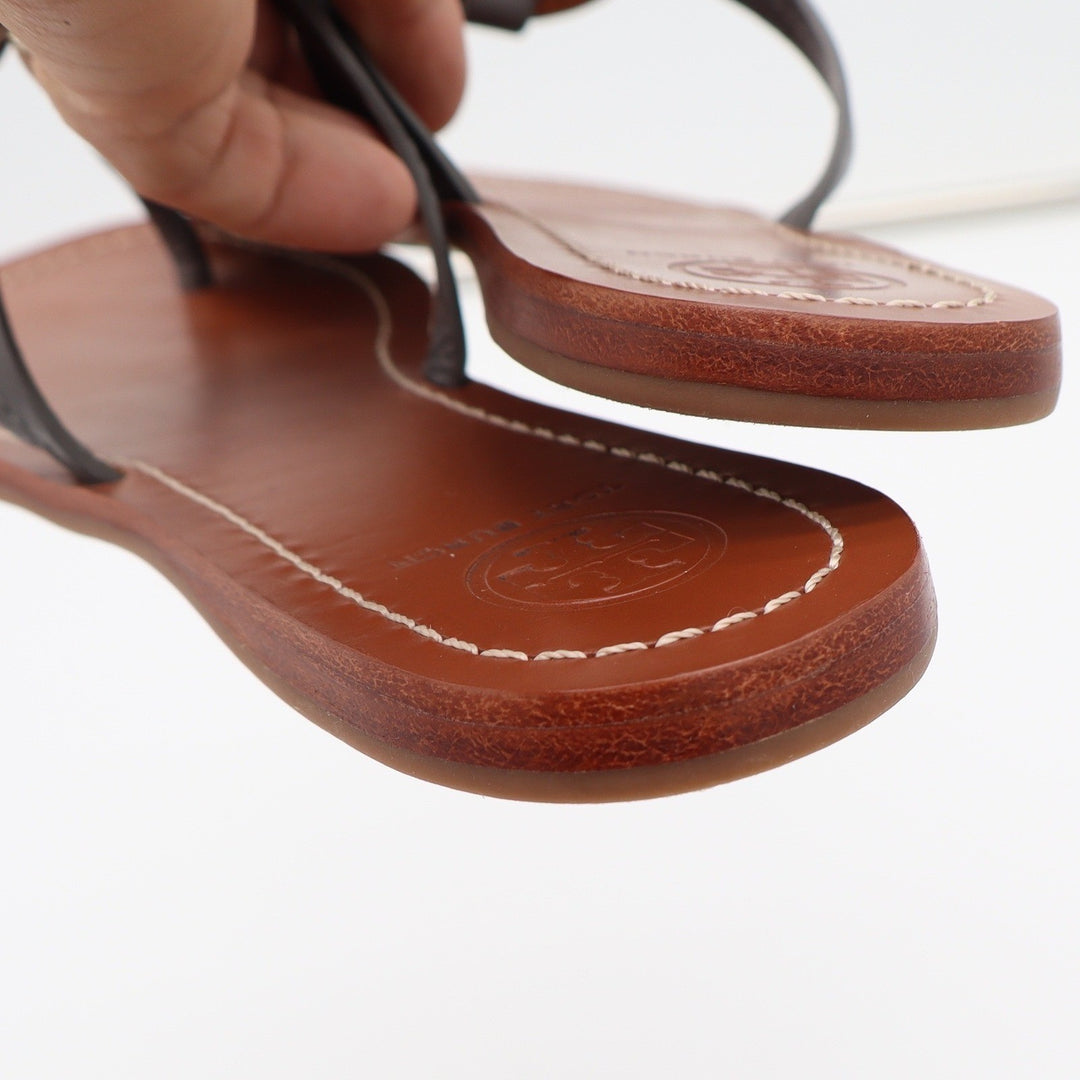 Tory Burch Sandals Womens 8 Miller Thong Flip Flop Gray Leather Logo Excellent