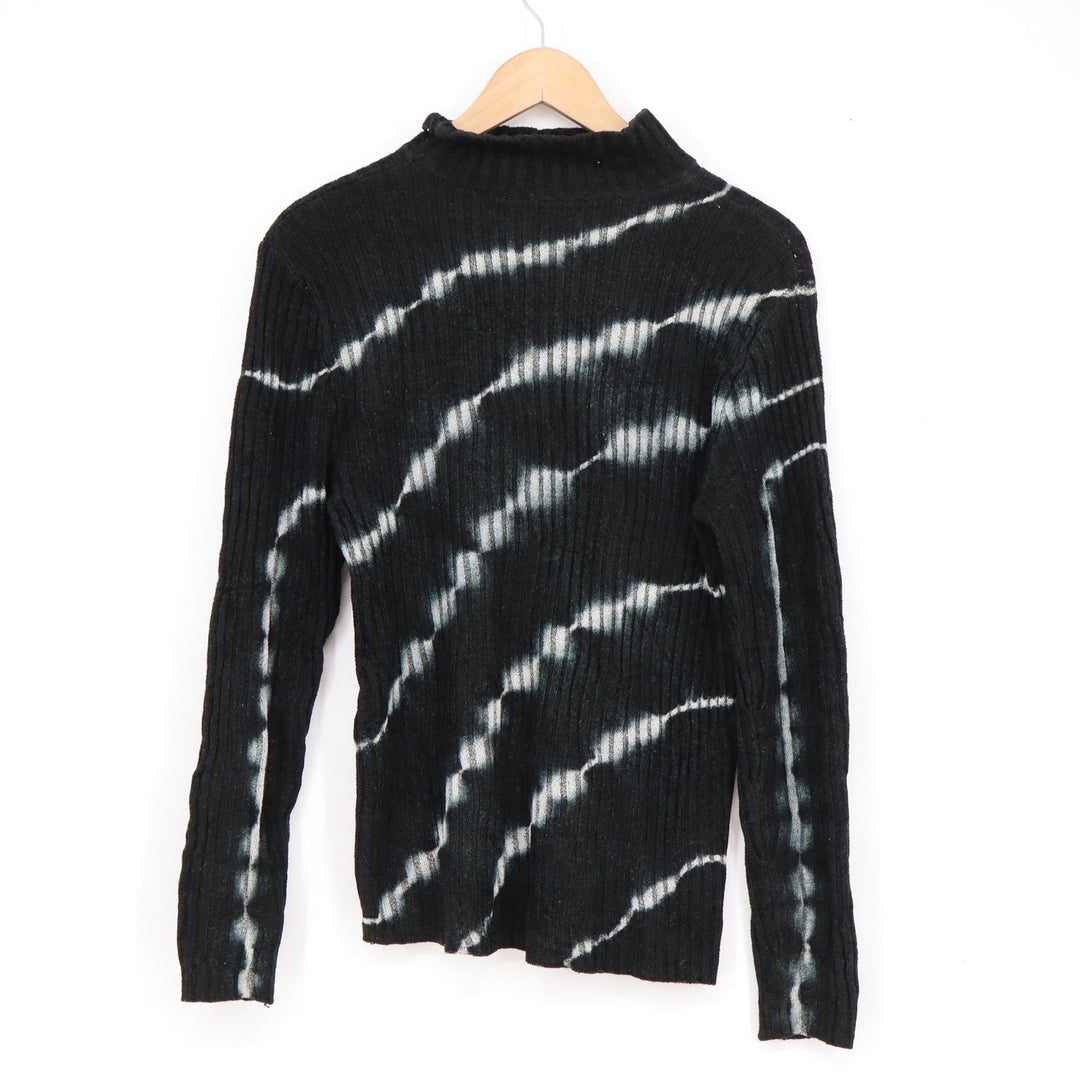 Black Tie Dye Striped Ribbed Mock Neck Sweater Long Sleeve Grunge Alt Top