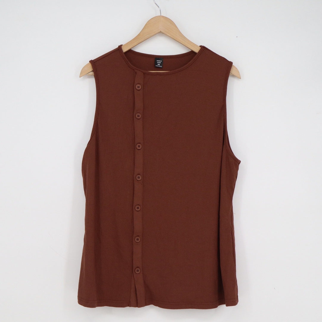 SHEIN Curve Womens 3XL Brown Ribbed Knit Asymmetric Button Front Tank Top