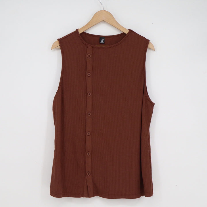 SHEIN Curve Womens 3XL Brown Ribbed Knit Asymmetric Button Front Tank Top