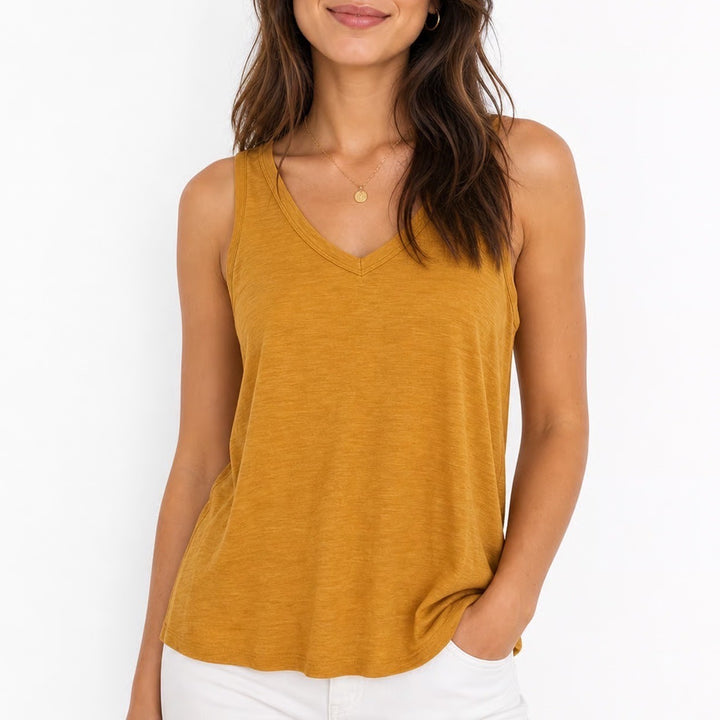 Old Navy Luxe V-Neck Tank Top Mustard Yellow Slub Knit XS