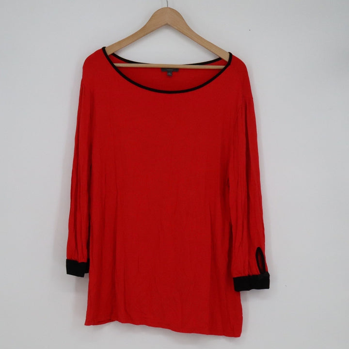 The Limited Collection Red Long Sleeve Scoop Neck Blouse Black Trim XL