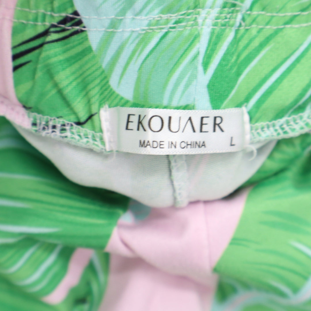 Ekouaer Womens Pajama Set Large Green Pink Tropical Banana Leaf Print 2pc PJ