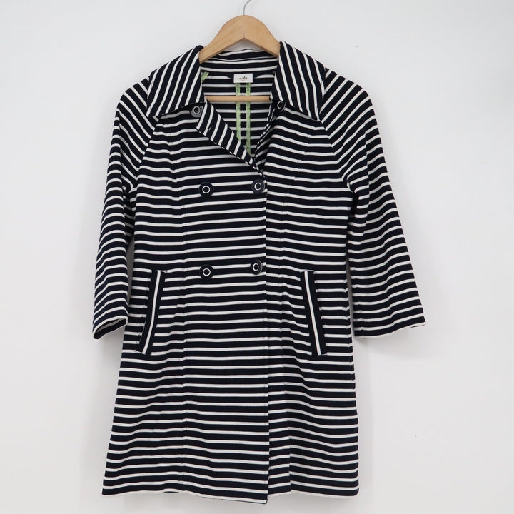 Cabi 5151 Navy White Striped Double Breasted Coat Jacket XS Womens Raglan Sleeve