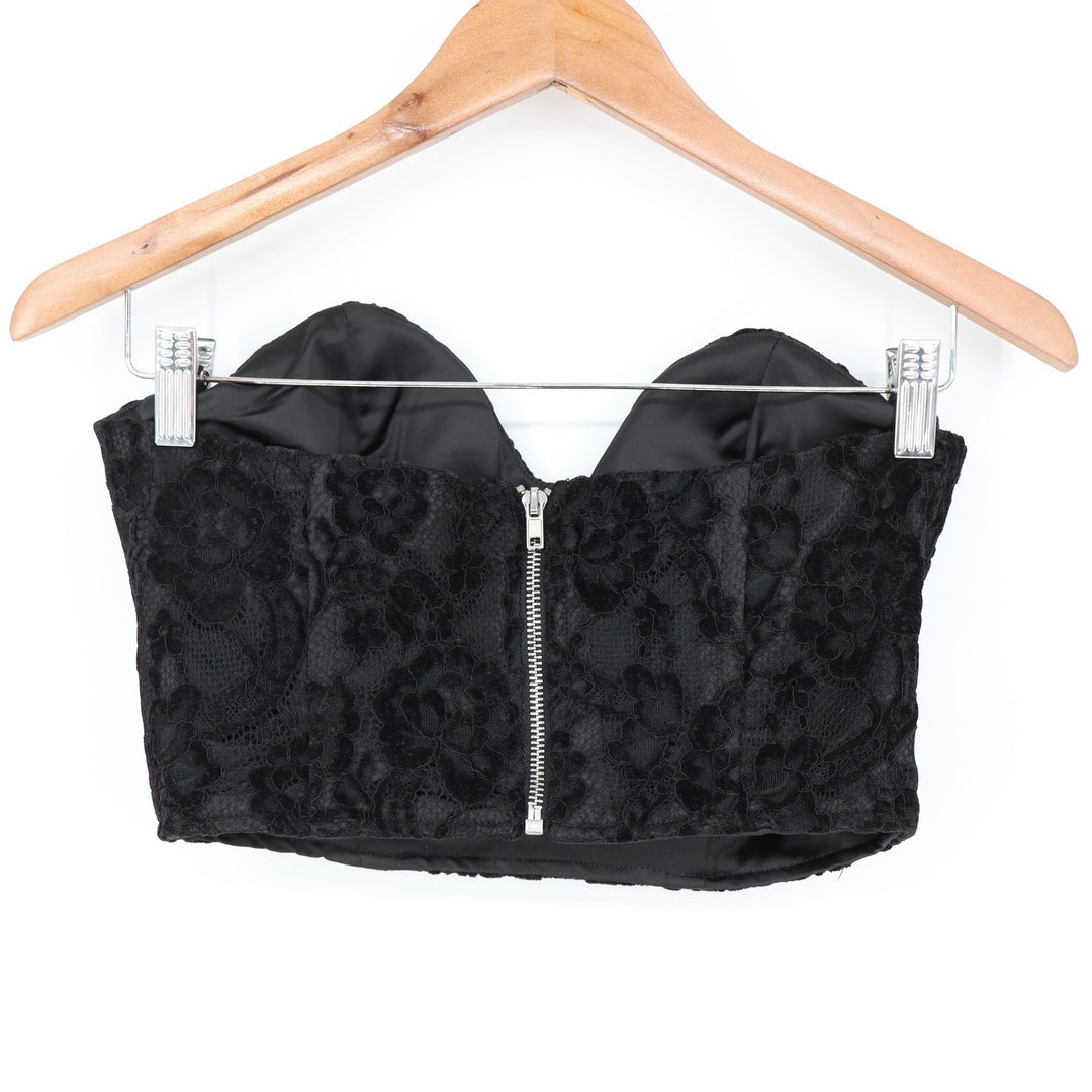 Naked Wardrobe Black Lace Bustier Crop Top Sweetheart Womens Medium