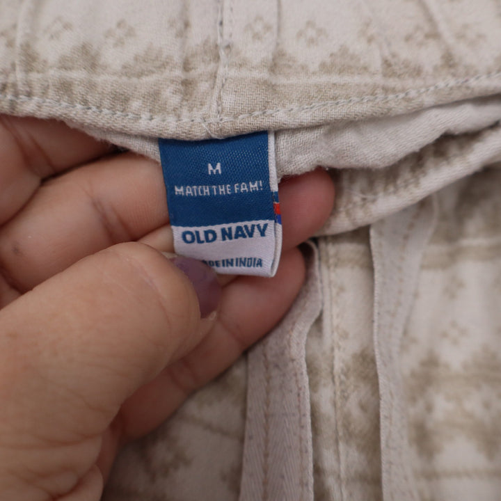 Old Navy Mens Pajama Pants Medium Tan Fair Isle Snowflake Reindeer Cotton Lounge