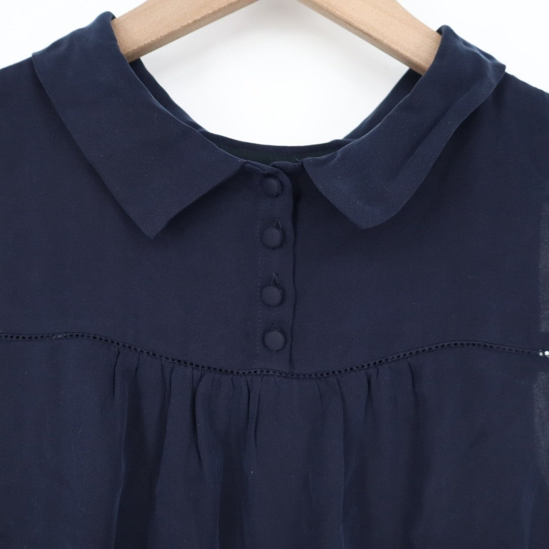 J. Crew Tank Top Womens 0 Navy Blue Silk Sleeveless Pleated Button Front Detail