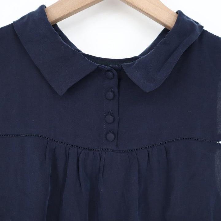 J. Crew Tank Top Womens 0 Navy Blue Silk Sleeveless Pleated Button Front Detail