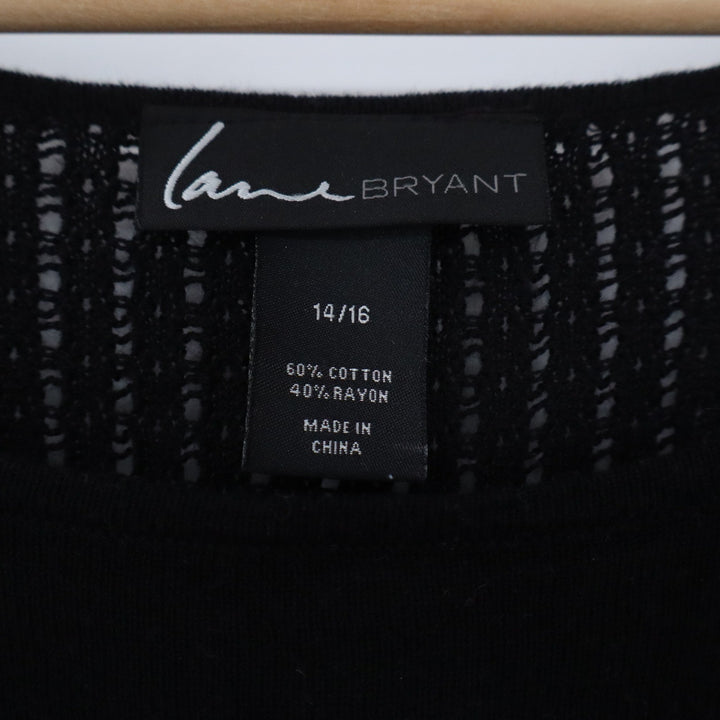 Lane Bryant Black Side Zip Knit Sweater Womens 14/16 Scoop Neck 3/4 Sleeve Top